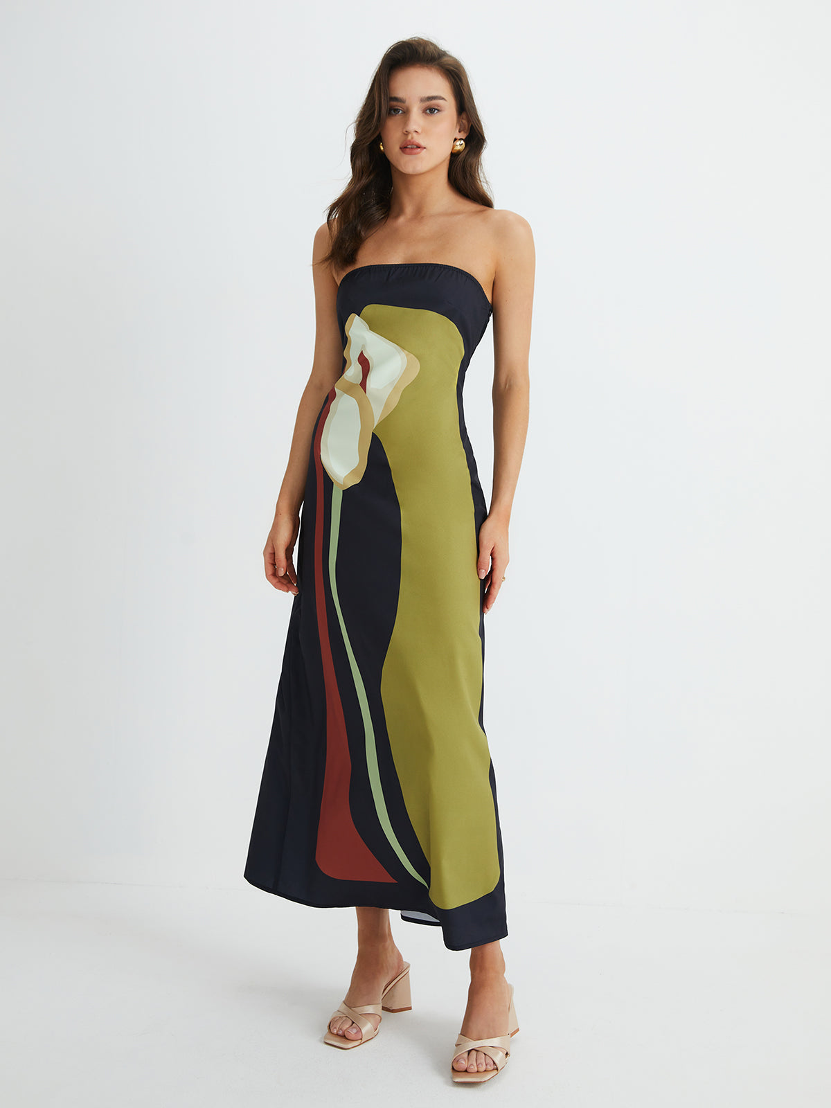 Large floral print split tube long dress - Green - S - Commense Large floral print split tube long dress - Green - S - Commense