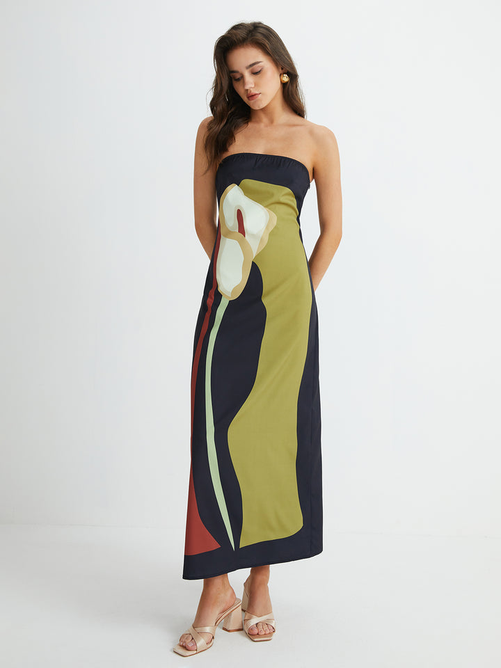 floral plisse twist tube long dress Floral Plisse Twist Tube Long Dress