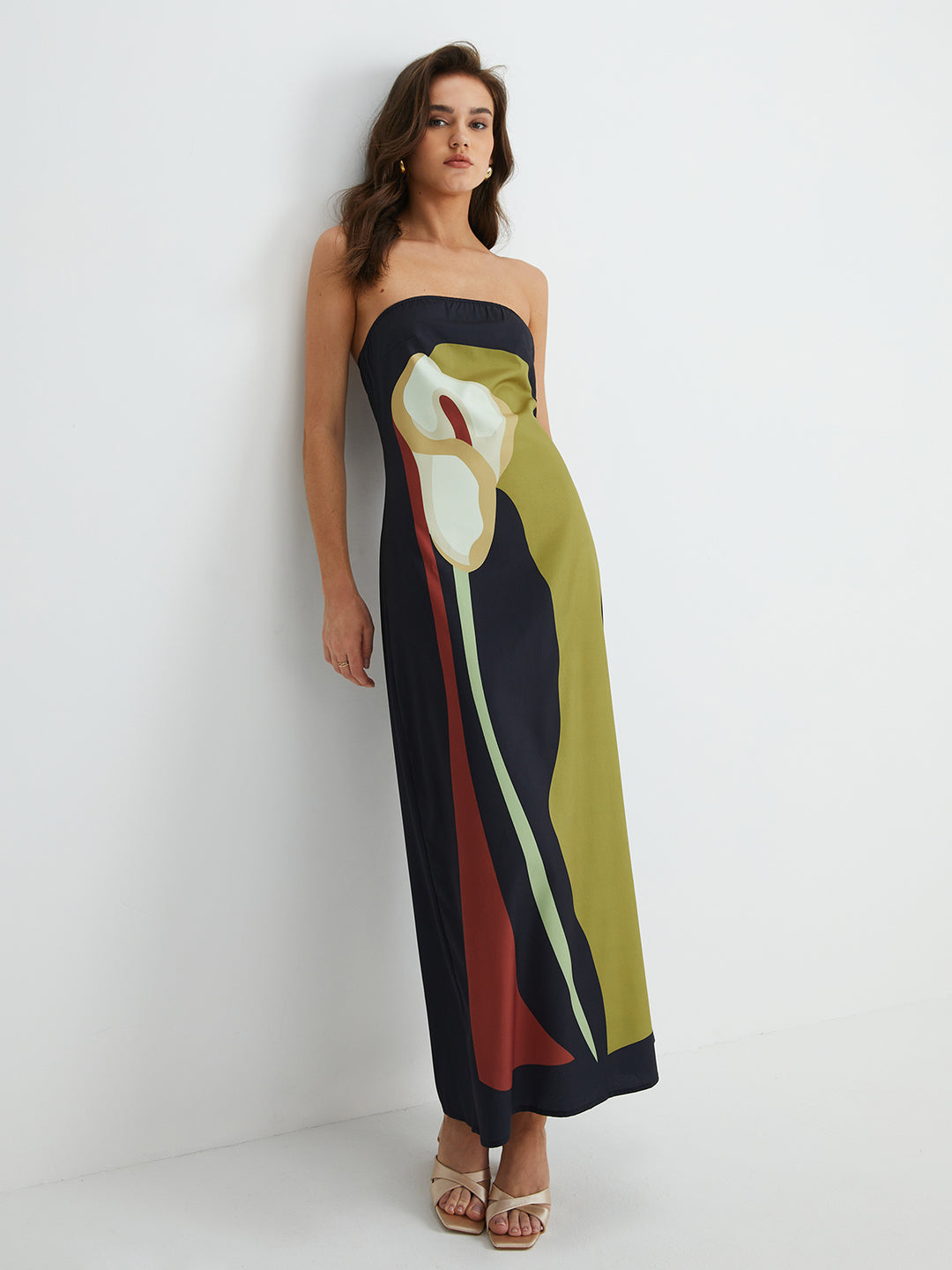Large Floral Print Split Tube Long Dress | COMMENSE