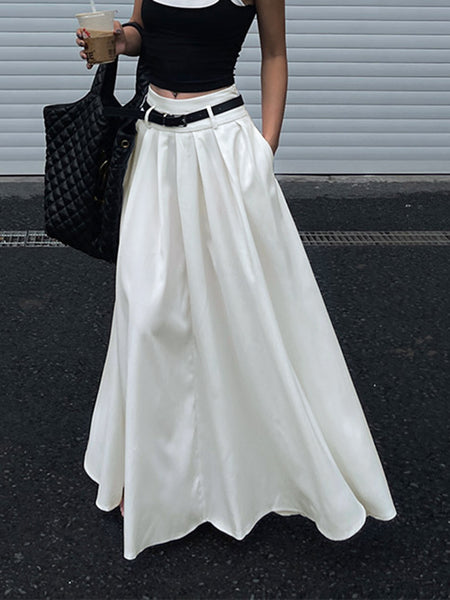 Belted Pleated Long Skirt – COMMENSE