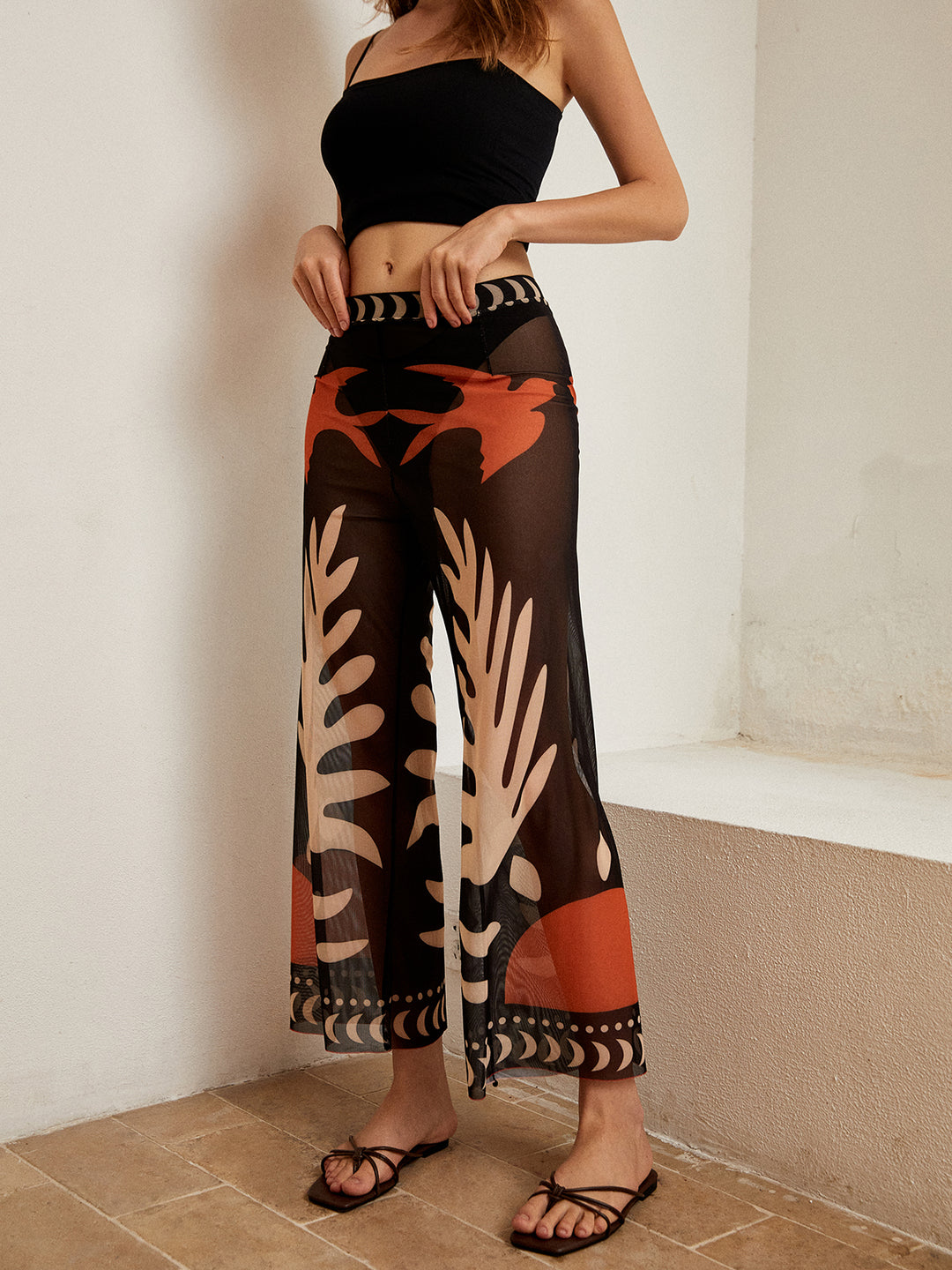 Bird Print Sheer Mesh Pants | COMMENSE