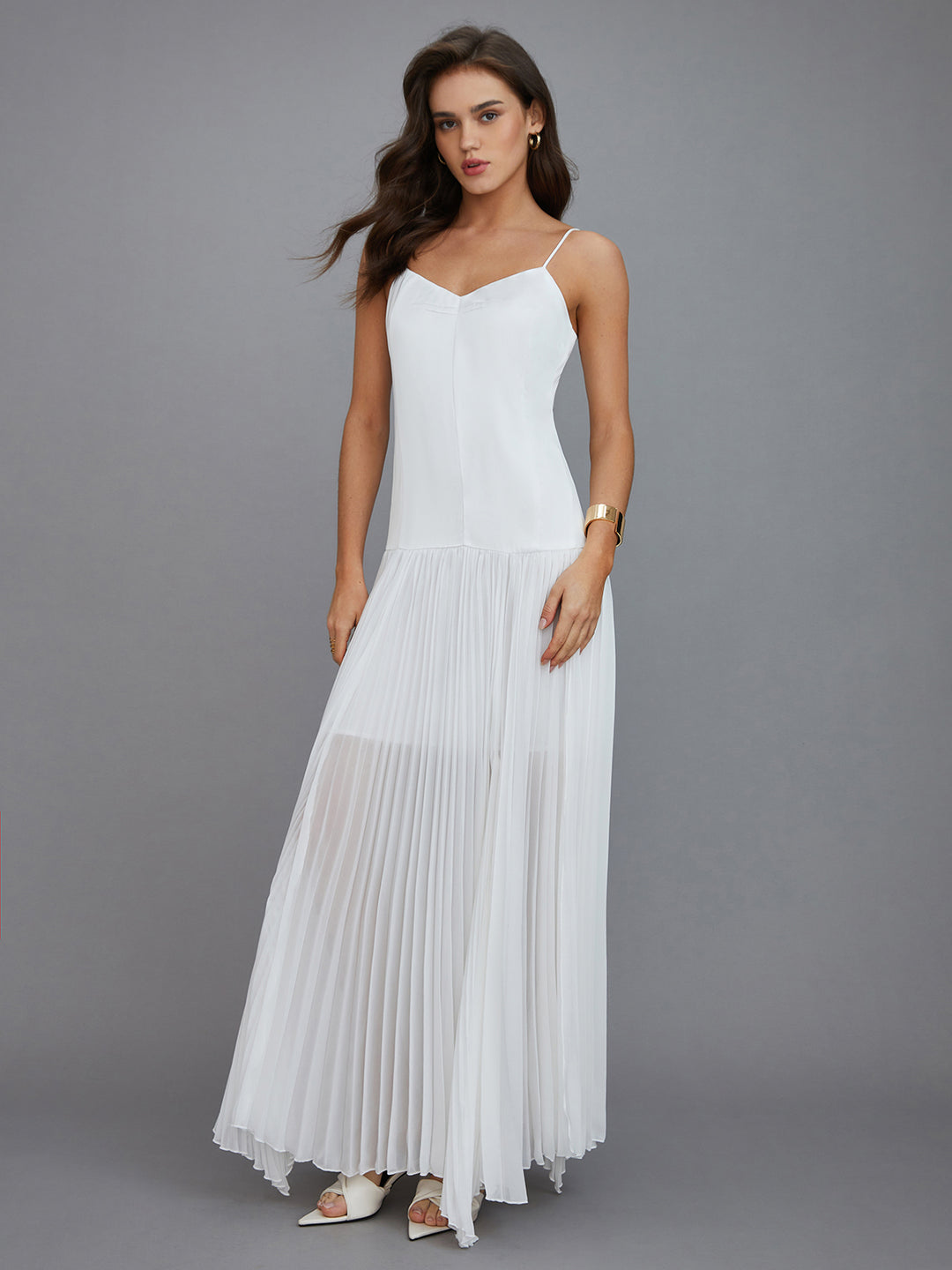 sheer pleated maxi dress Sheer Cape Sleeve Black Pleated Maxi Gown