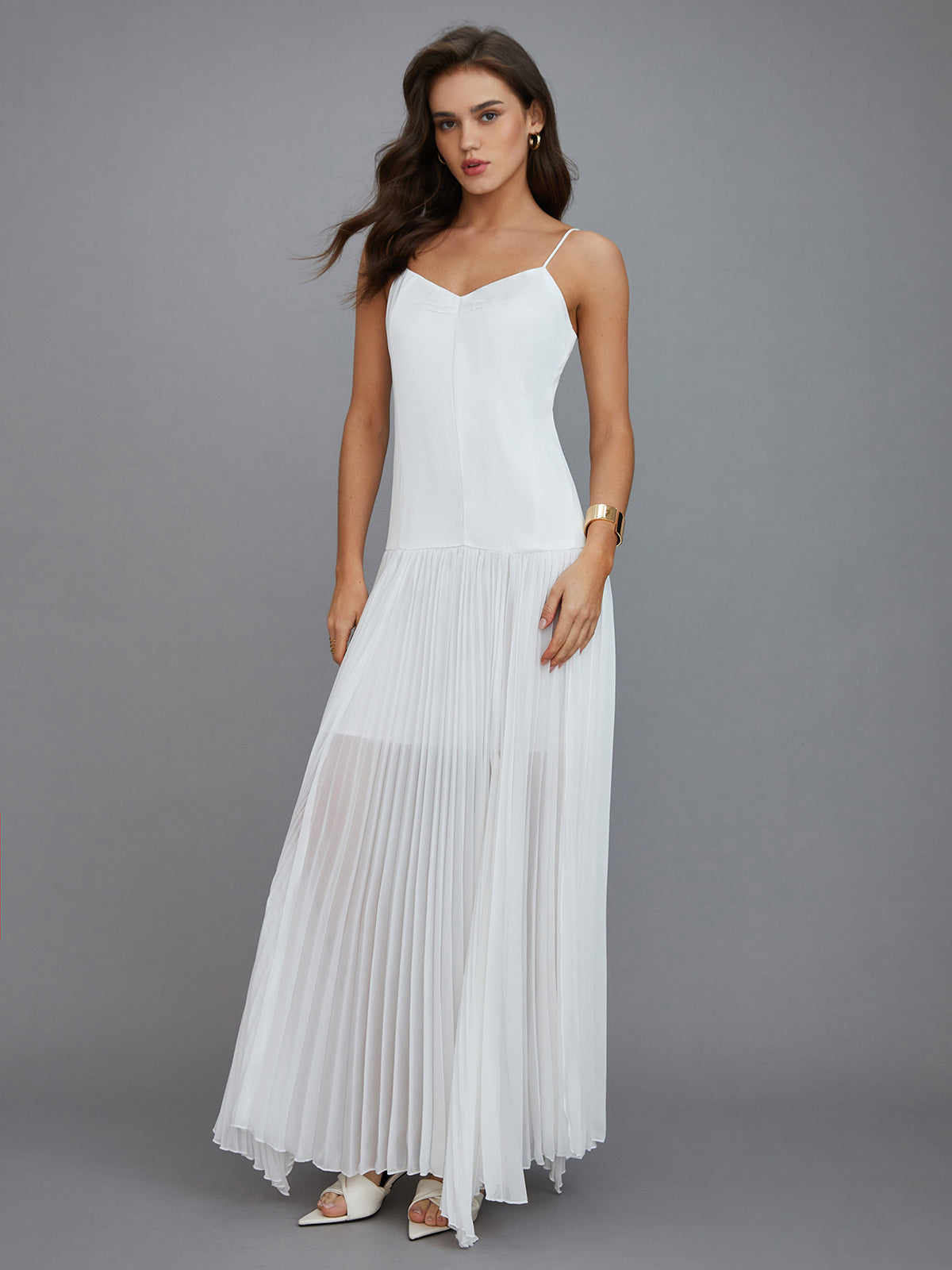 sheer pleated maxi dress Anthropologie + Long-Sleeve Sheer Pleated Midi Dress
