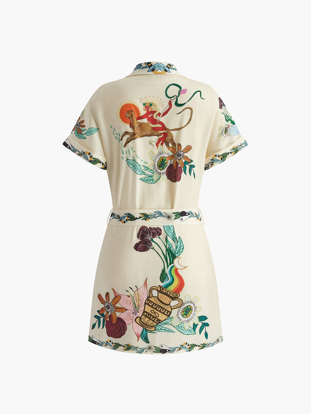 Print Collared Belted Short Dress – COMMENSE