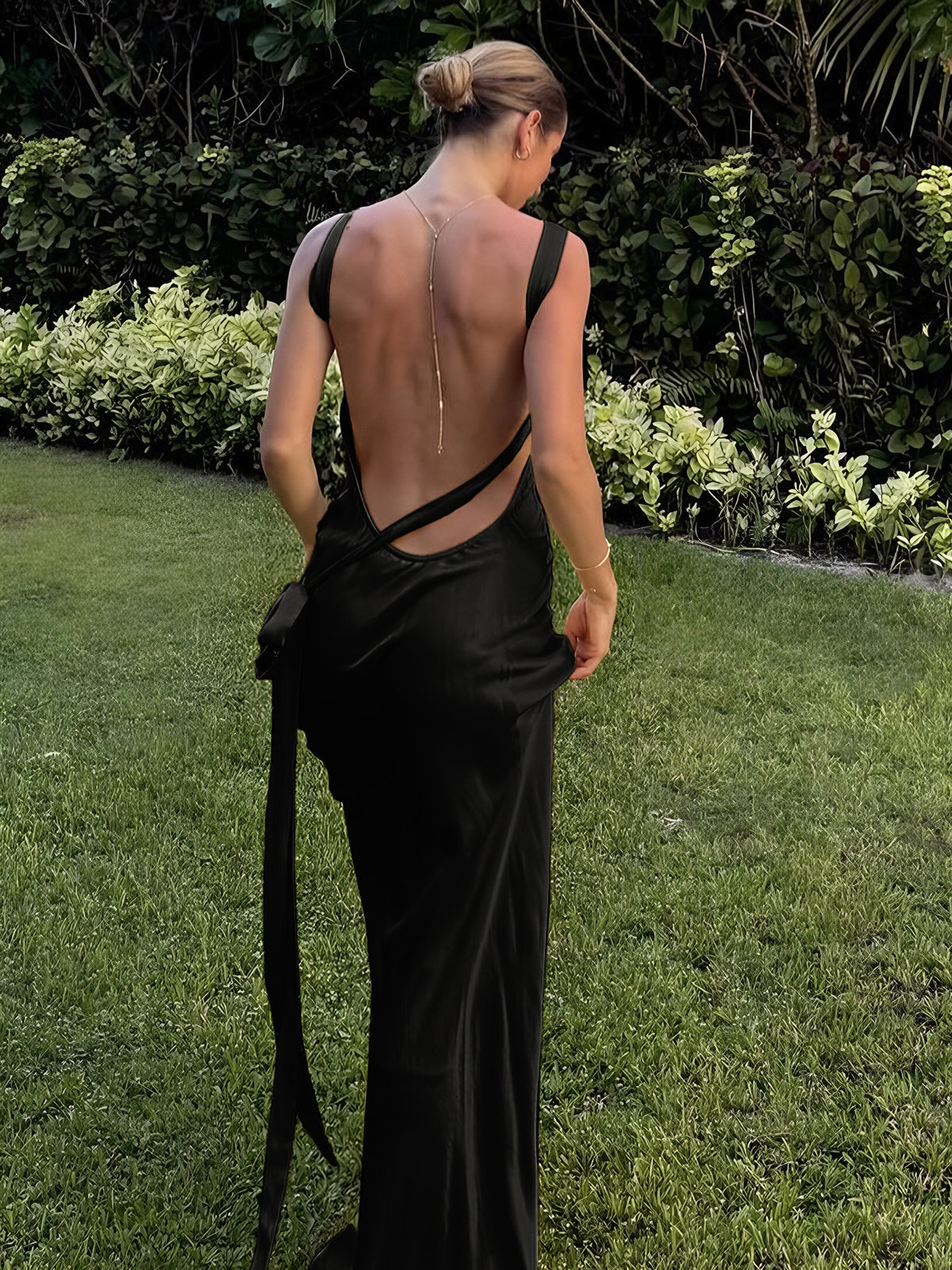 【INCHANT ME】Bell sleeveless flare long one-piece TrendVibe365 Backless Flare Jumpsuit for Women Solid Ruched