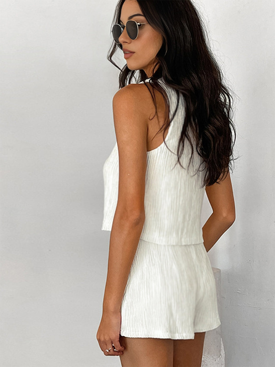Solid Tie Front Vest With Shorts Set – COMMENSE
