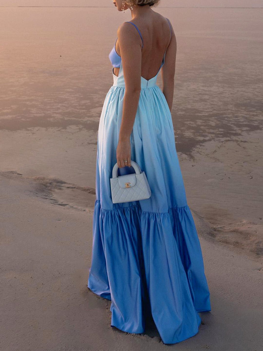 Backless Cutout Cami Long Dress - Blue - XS - Commense Backless Cutout Cami Long Dress - Blue - XS - Commense