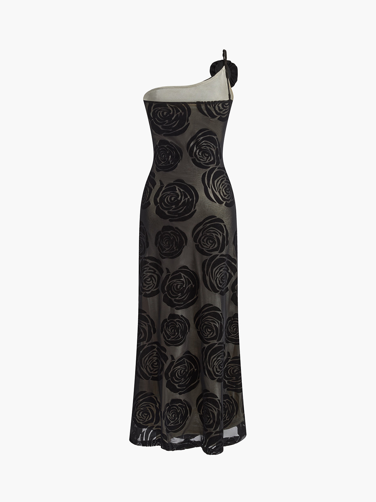 jacquard floral asymmetrical long dress Strapless Asymmetrical Draped Abstract Floral Jacquard Column Maxi Dress in Peridot Blush (Floral)