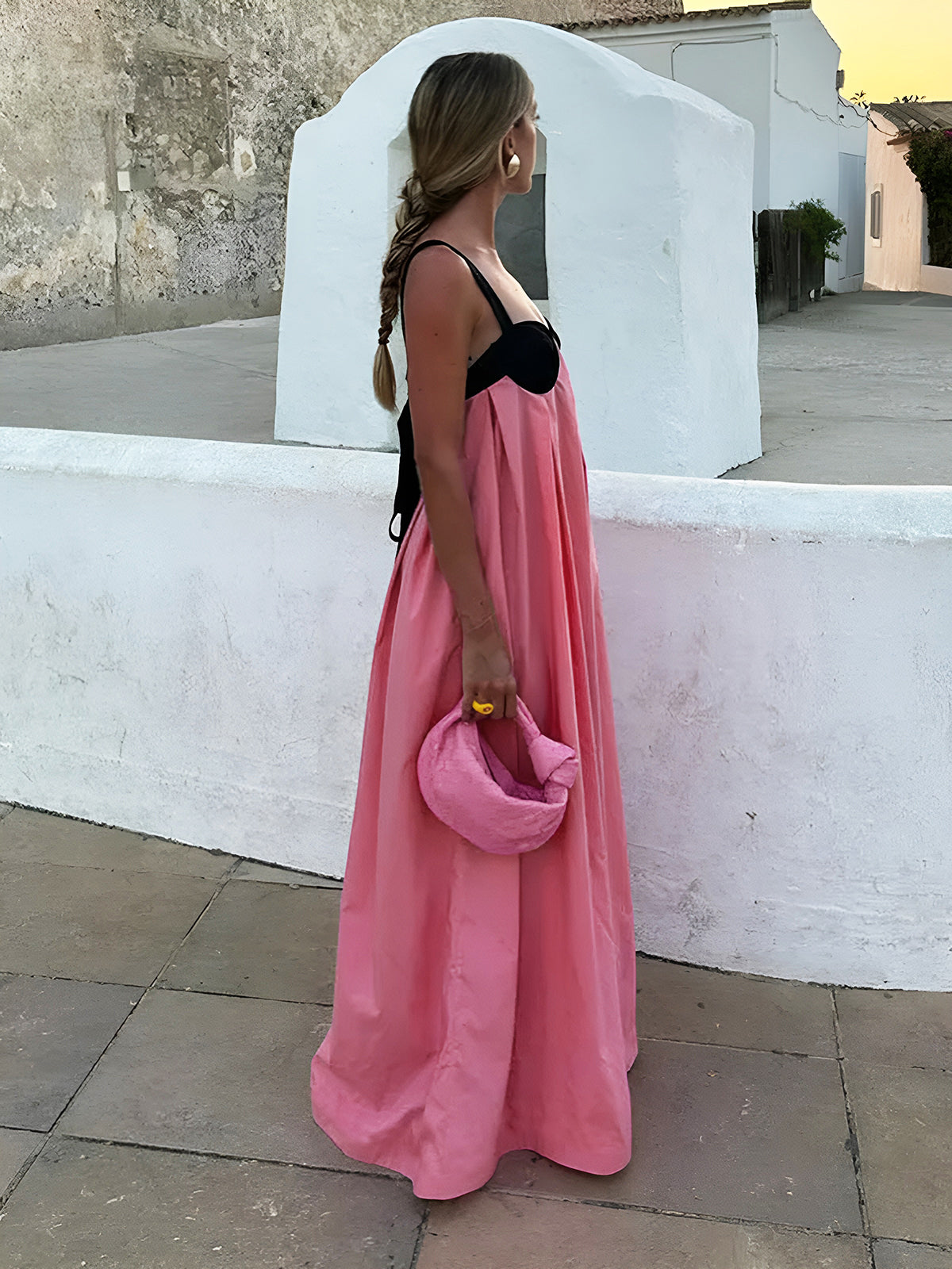 Bra-splicing halter strap long dress - Pink - M Bra-splicing halter strap long dress - Pink - M