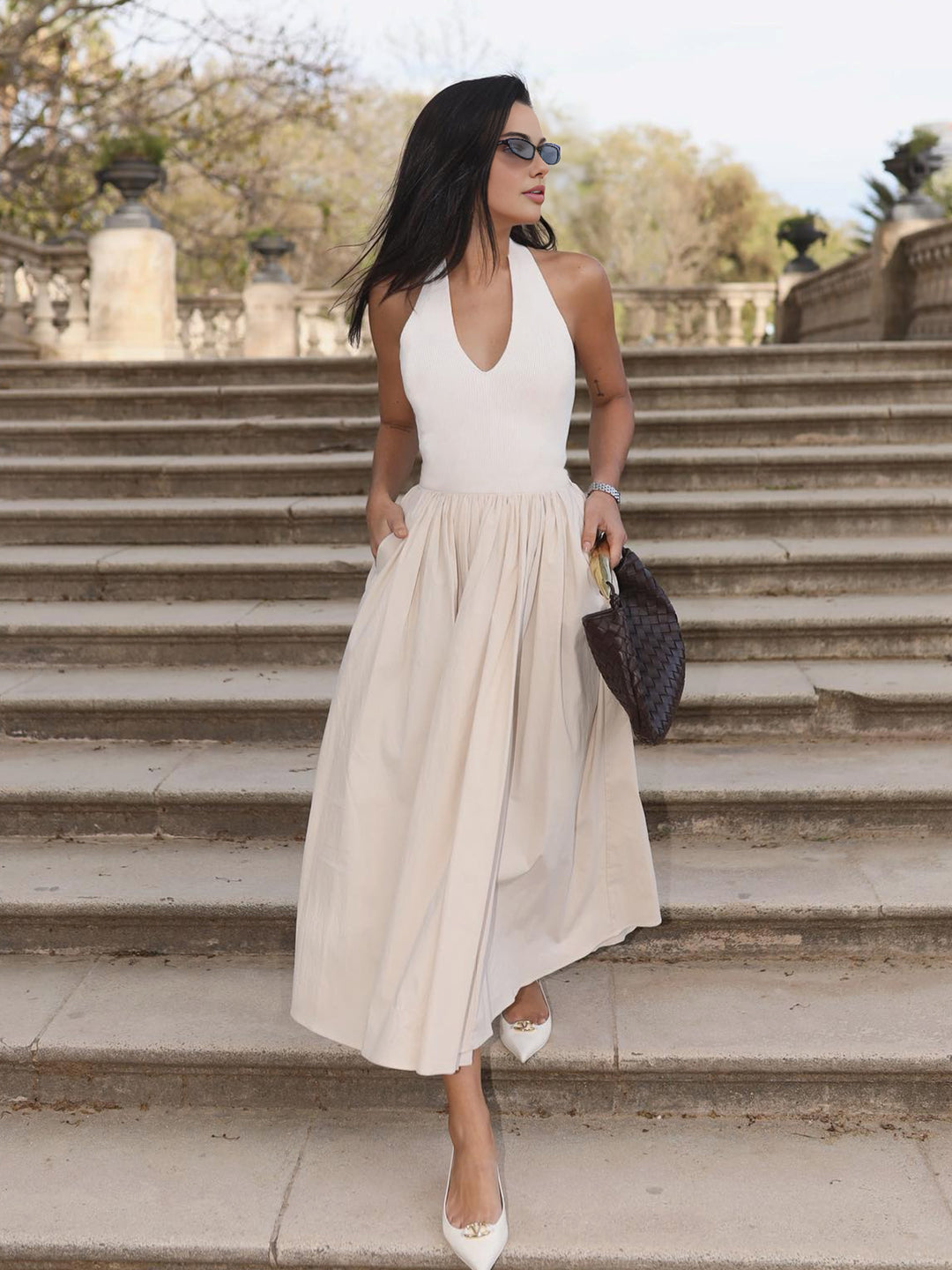 commense halter dress Cotton & Linen Halter A Line Long Dress