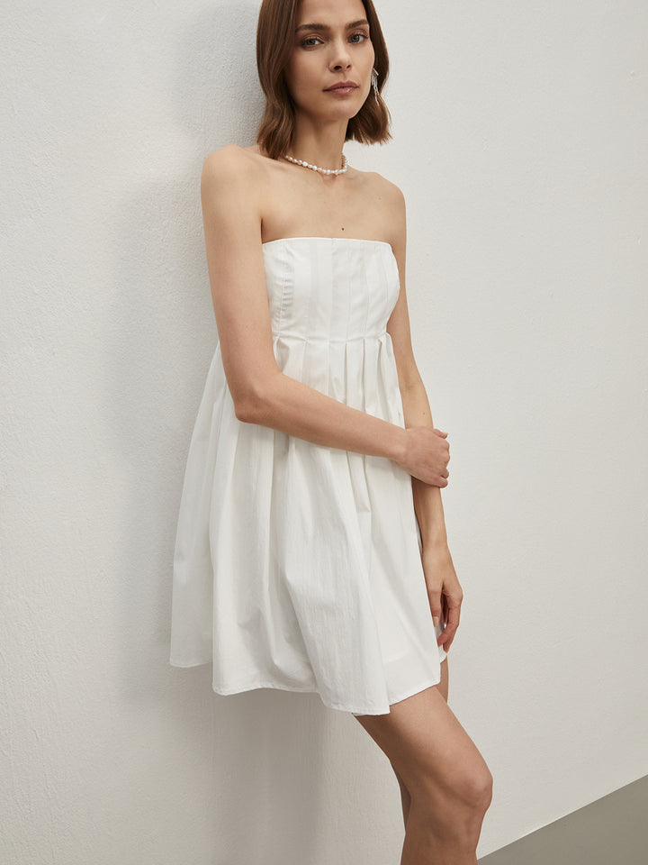 commense solid pleated strapless split dress Sleeveless Pleated Long Dress