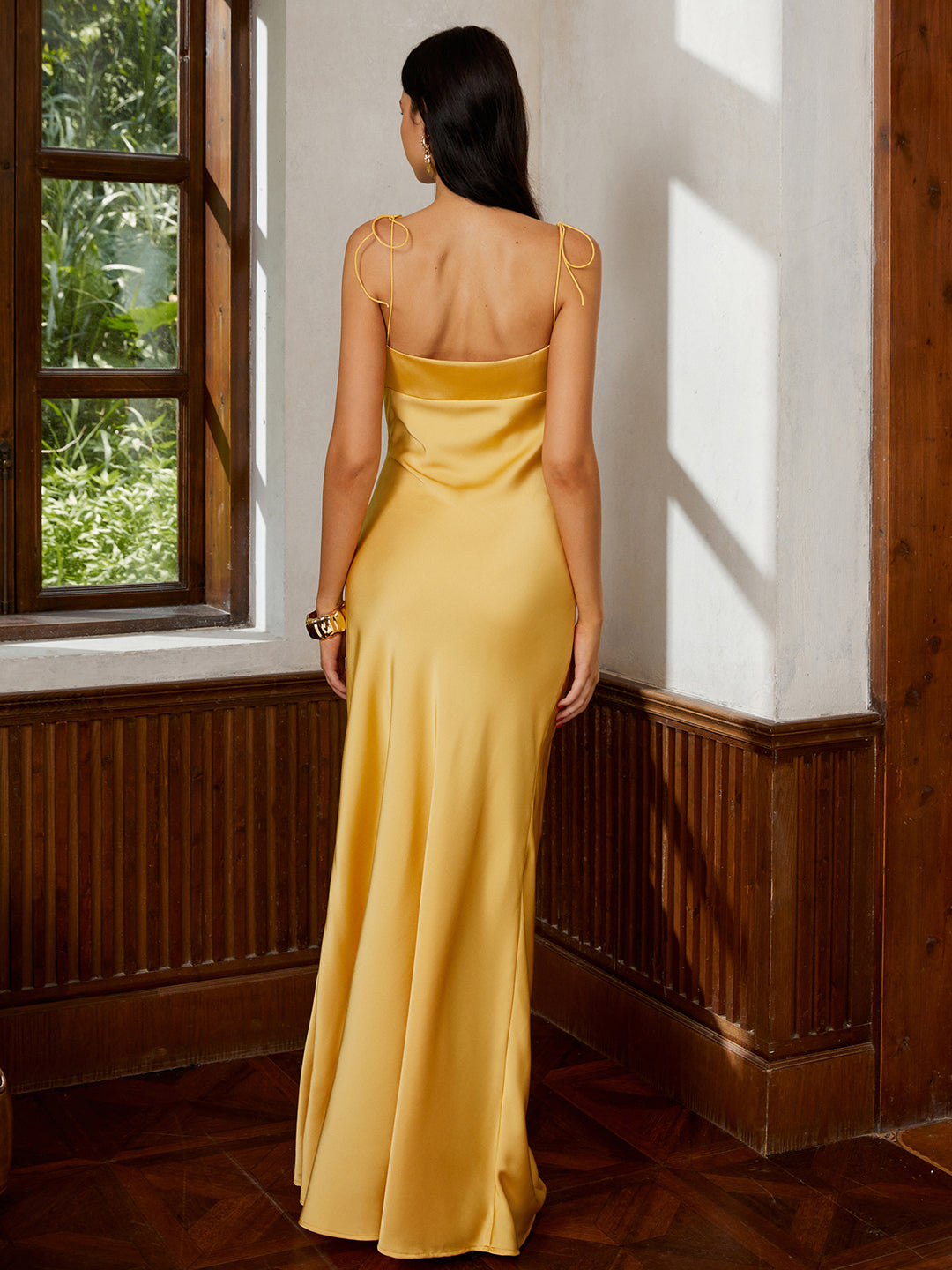 mustard oriental satin bandeau lace up back bodycon dress PrettyLittleThing | Dresses | Mustard Oriental Body Con Lace Up Dress