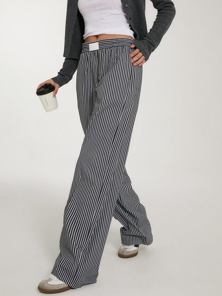 【BAON】[unisex] Bledden Stripe Banding Wide Pants Casual Striped Wide Leg Pants – COMMENSE