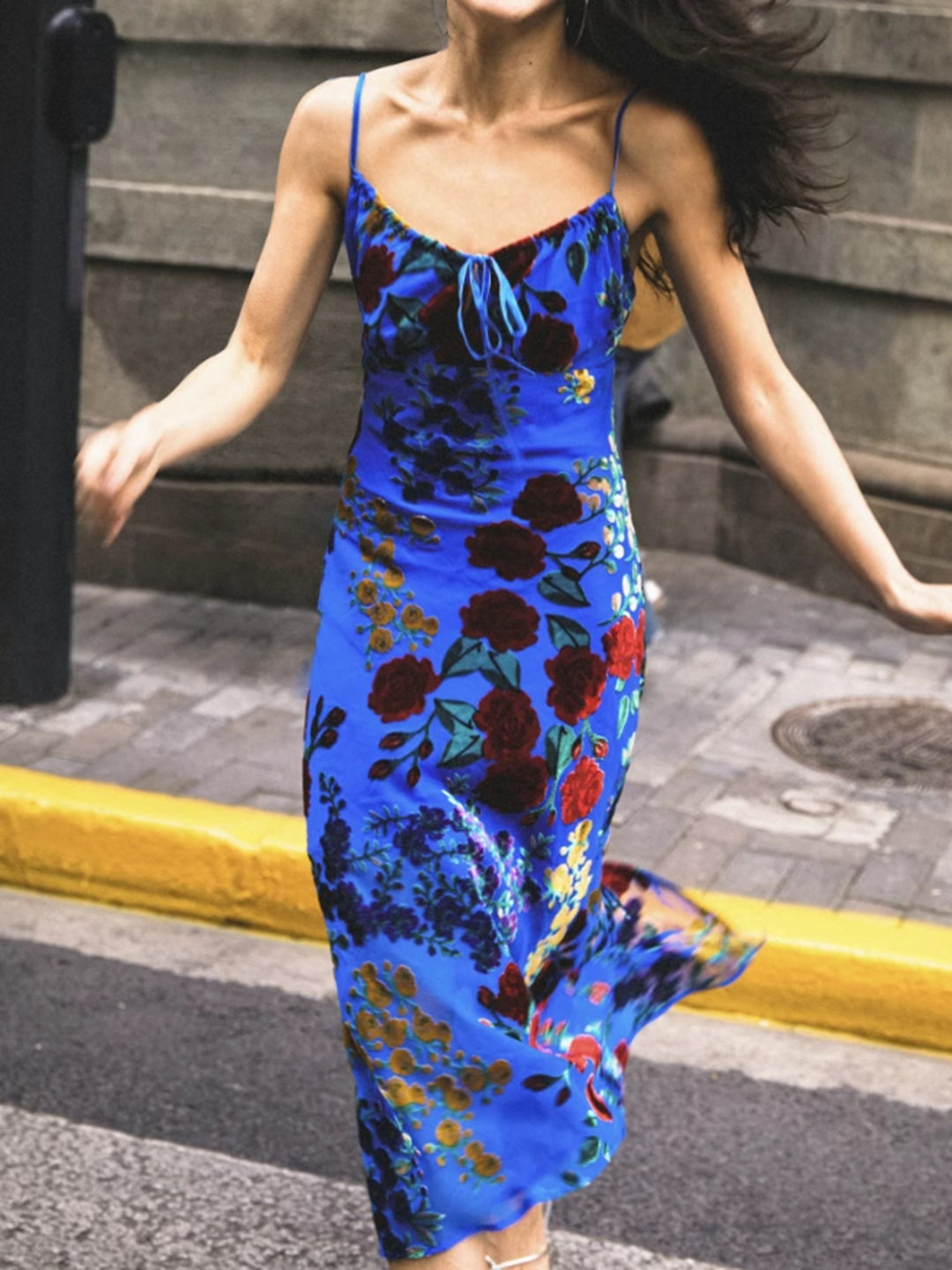 Velvet Floral Appliqué Cami Dress