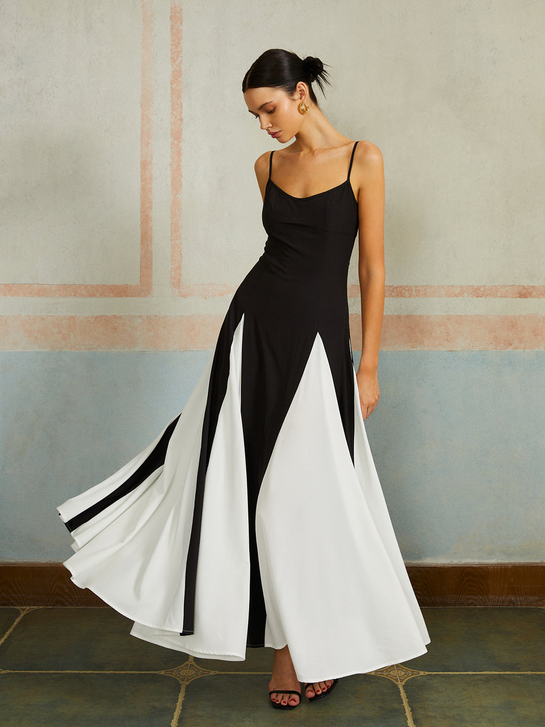 Color Block Spaghetti Strap Long Dress – COMMENSE