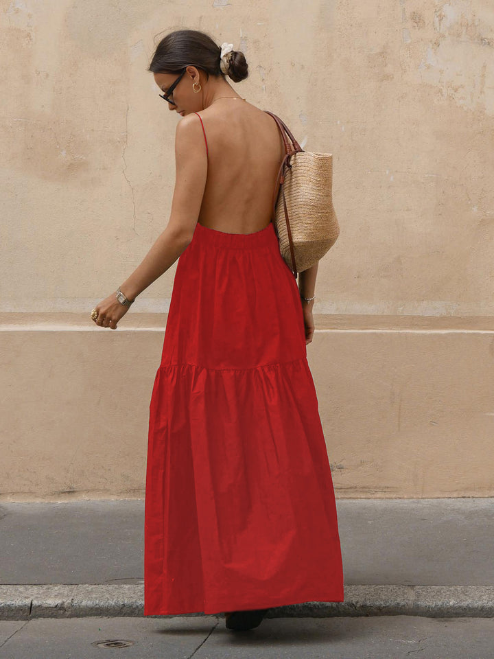 Solid Backless Long Dress - Black - XL Solid Backless Long Dress - Black - XL