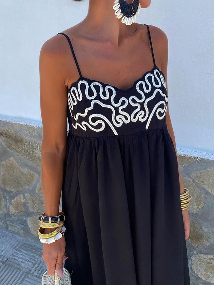 Embroidered Shirred Spaghetti Strap Long Dress | COMMENSE Embroidered Shirred Spaghetti Strap Long Dress | COMMENSE