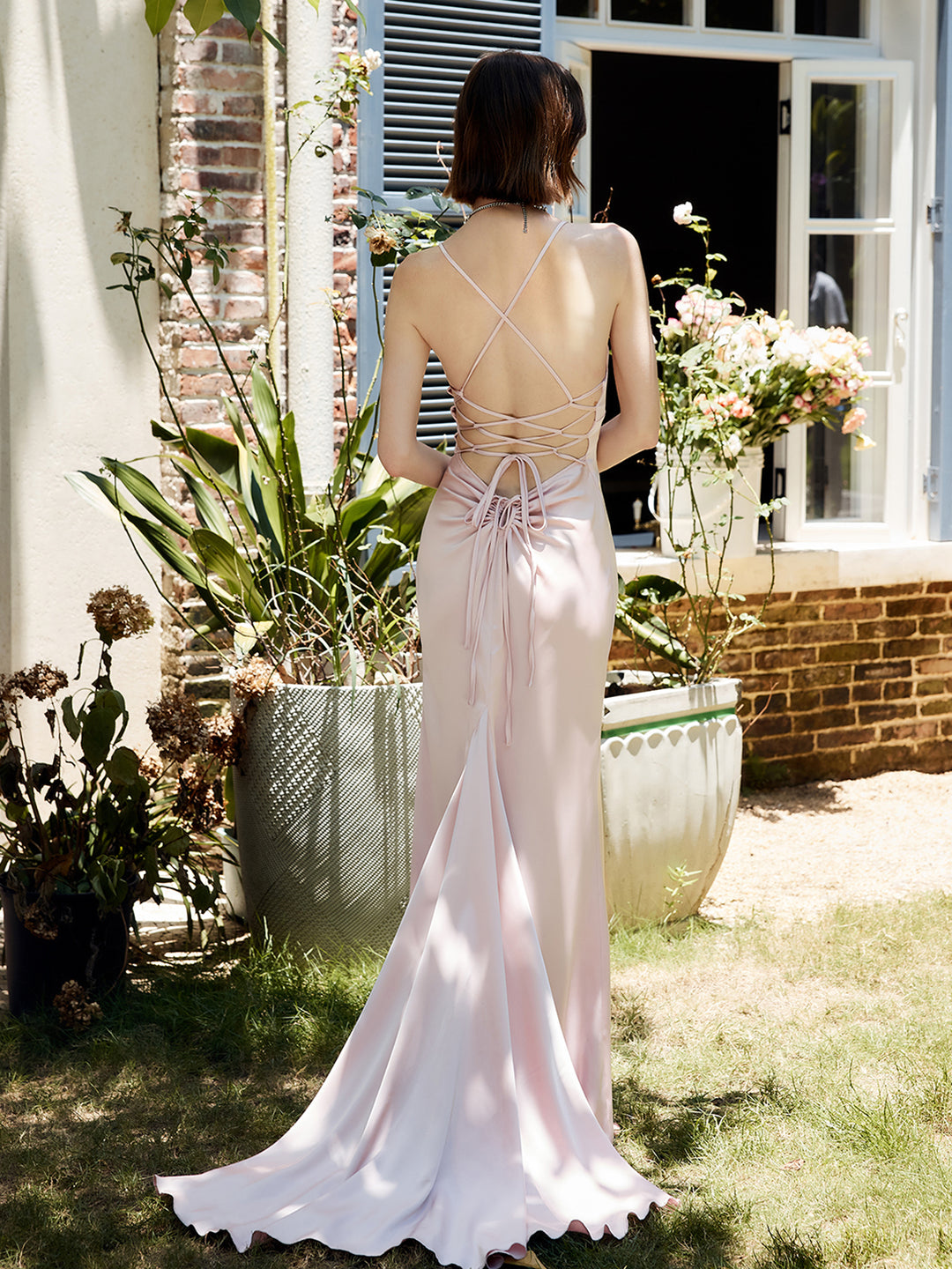 Drawstring Backless Lace Up Long Dress Drawstring Backless Lace Up Long Dress