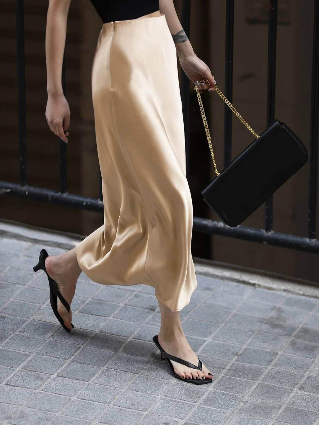 Creamy Cappuccino Satin Midi Skirt – COMMENSE