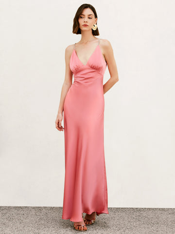 Pleated Backless Cami Long Dress | COMMENSE