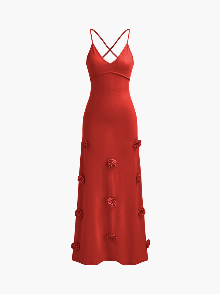 Rosette V-Neck Backless Cami Dress – COMMENSE