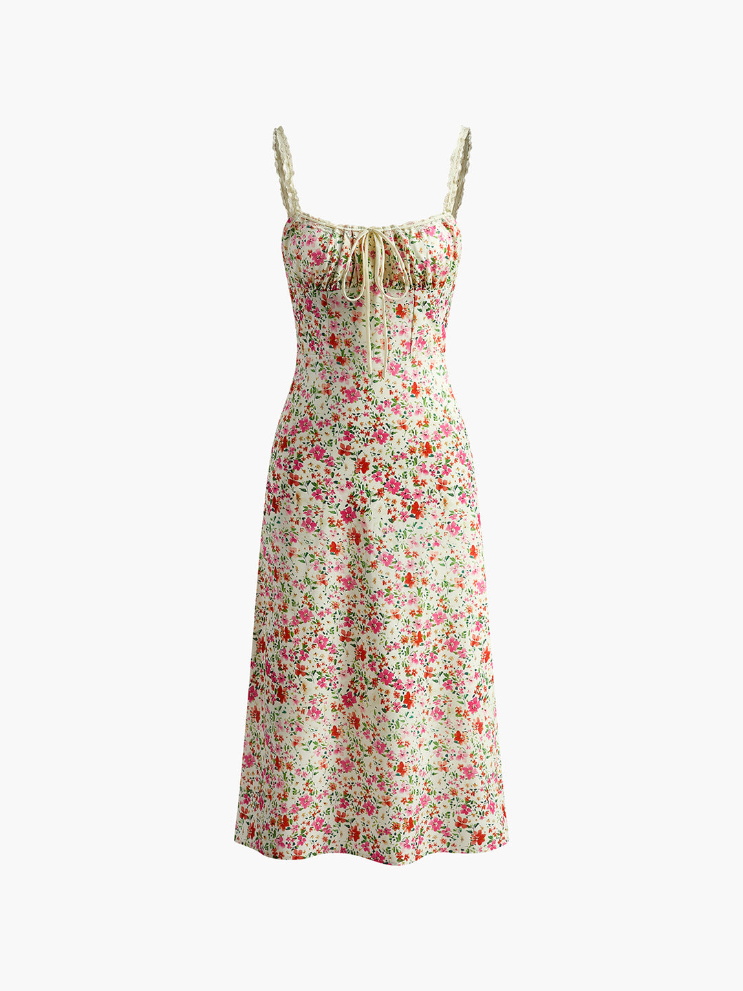 Floral Print Trim Cami Fully Lined Midi Dress for Spring and Summer Garden Parties - Multicolor - Xs Floral Print Trim Cami Fully Lined Midi Dress for Spring and Summer Garden Parties - Multicolor - Xs