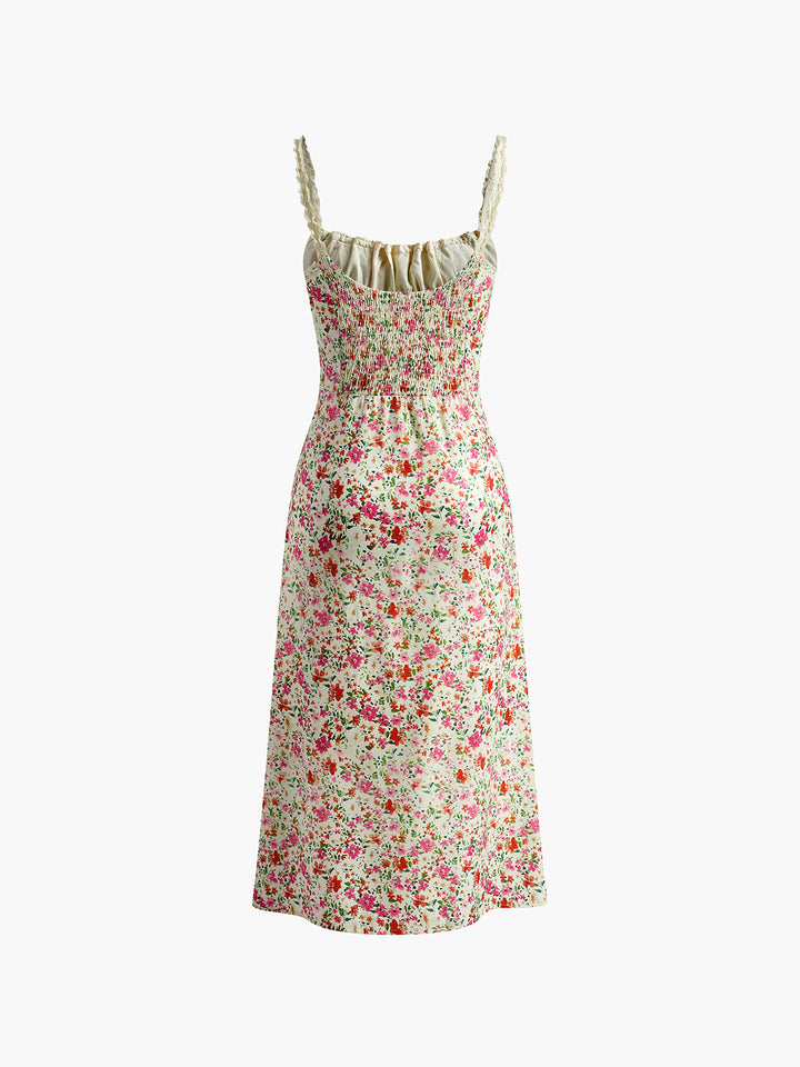 Floral Print Trim Cami Midi Dress – COMMENSE