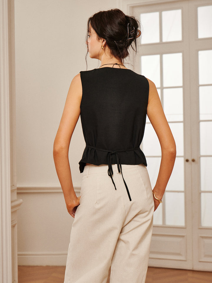 トップス ORGEIL Cotton Vest Cotton & Linen Tie-Detail Vest | COMMENSE