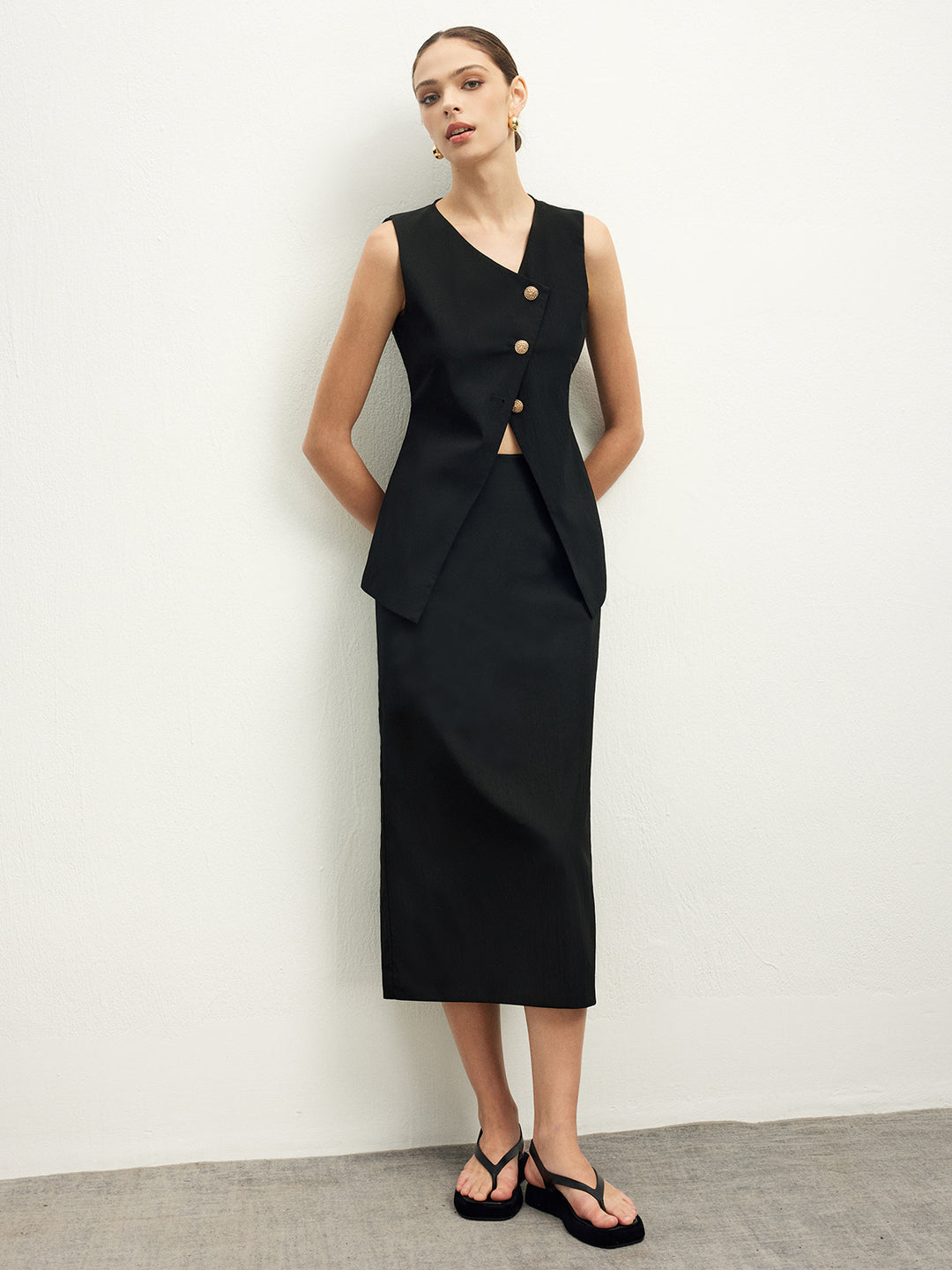 【THE MOZZ】Sara Whole Garment Button Setup Skirt THE MOZZ】Sara Whole Garment Button Setup