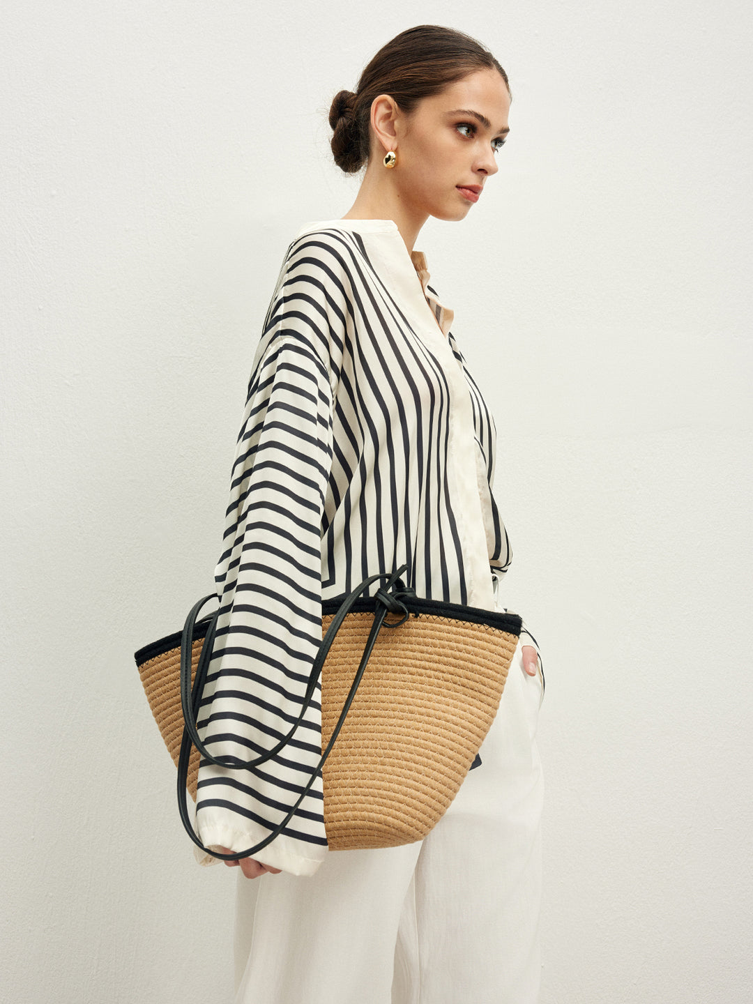 Satin Striped Button Cozy Blouse – COMMENSE