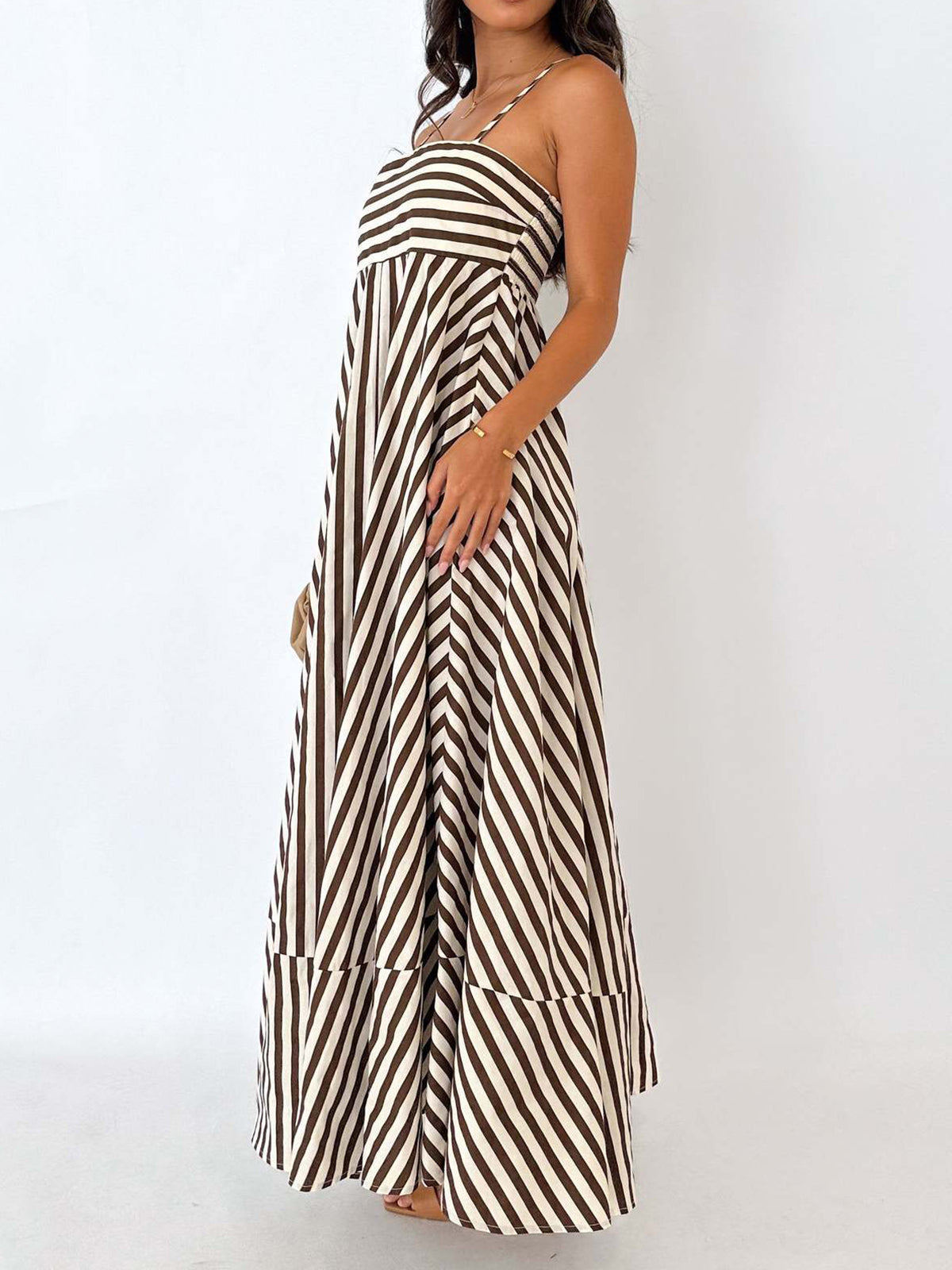 pleated cami long dress Striped pleated cami long dress - Light Brown