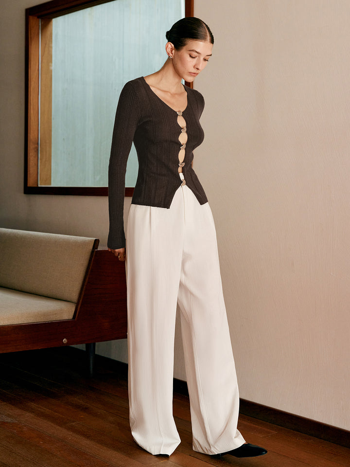 Cutout Metal Button Knit Top | COMMENSE