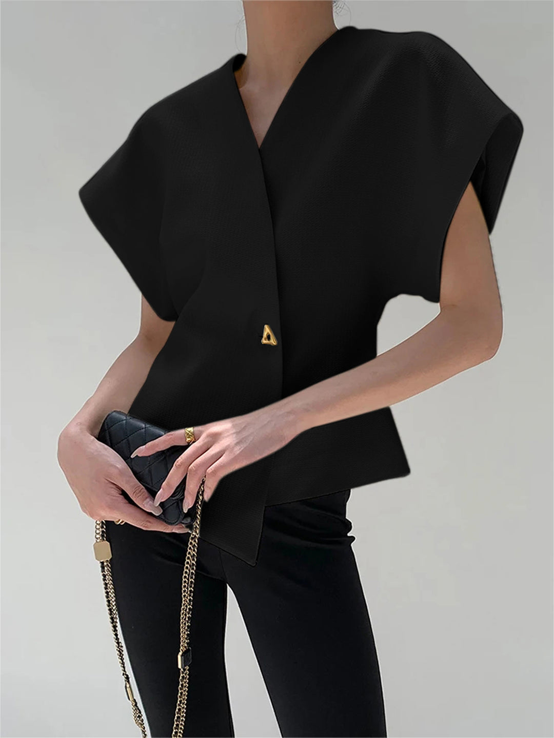 Trendy V-Neck Button Down Blouse – COMMENSE