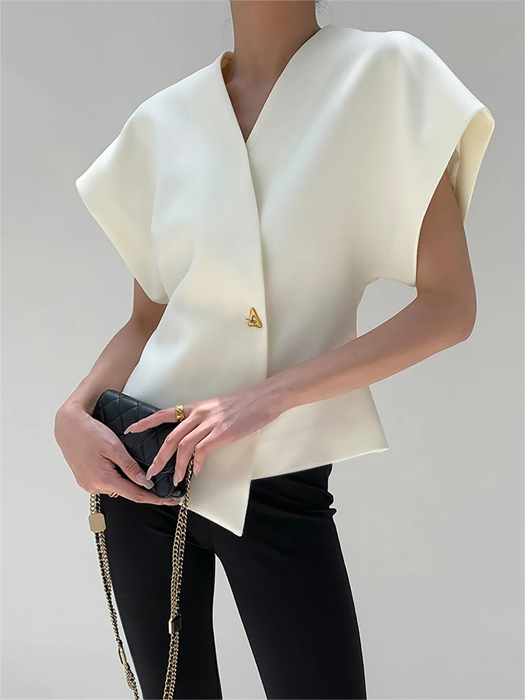 Trendy V-Neck Button Down Blouse – COMMENSE