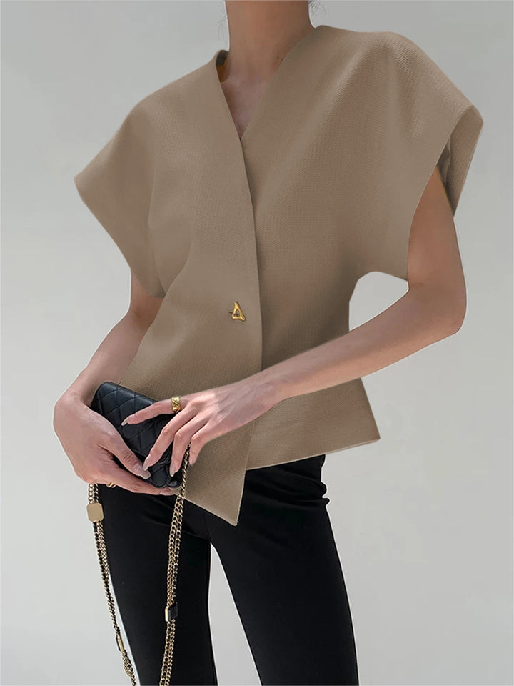 Trendy V-Neck Button Down Blouse – COMMENSE