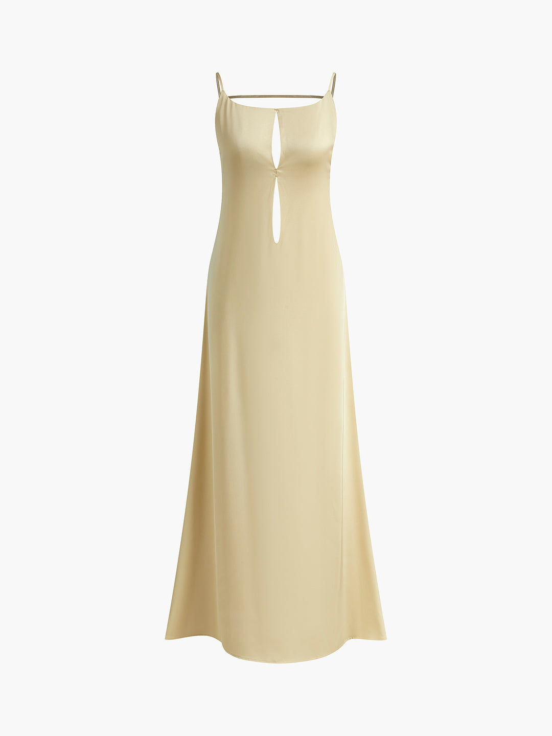 Spaghetti Strap Draped Open Back Satin Camisole Maxi Dress for Vacation - Apricot - M - Commense