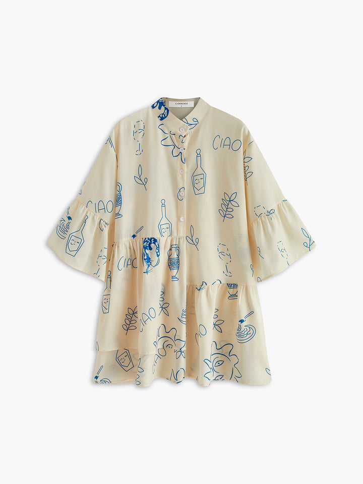oversized sun print short dress Oversized Sun print short dress - Apricot
