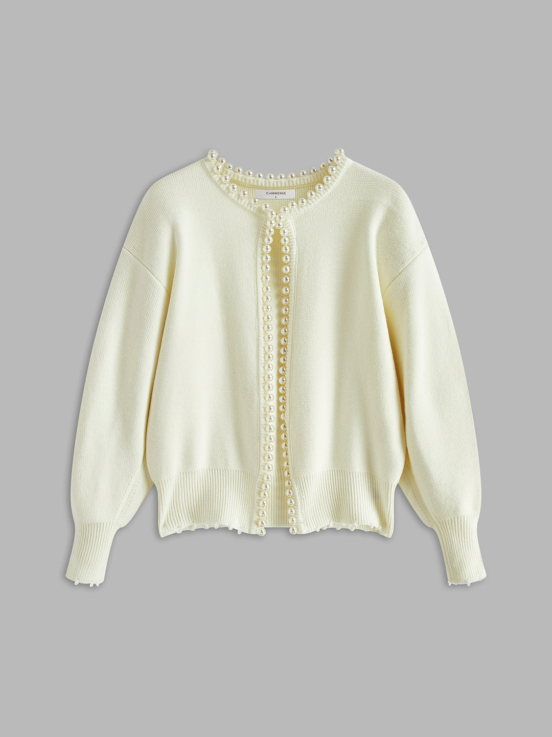 Pearl Trim Ripped Hem Cardigan – COMMENSE Pearl Trim Ripped Hem Cardigan – COMMENSE