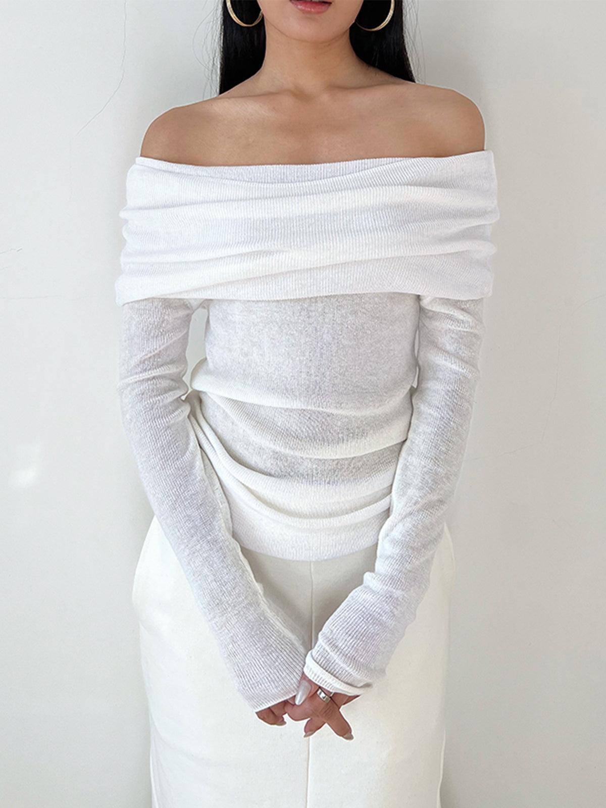 Semi-Sheer Overfold Off-Shoulder Shirt | COMMENSE