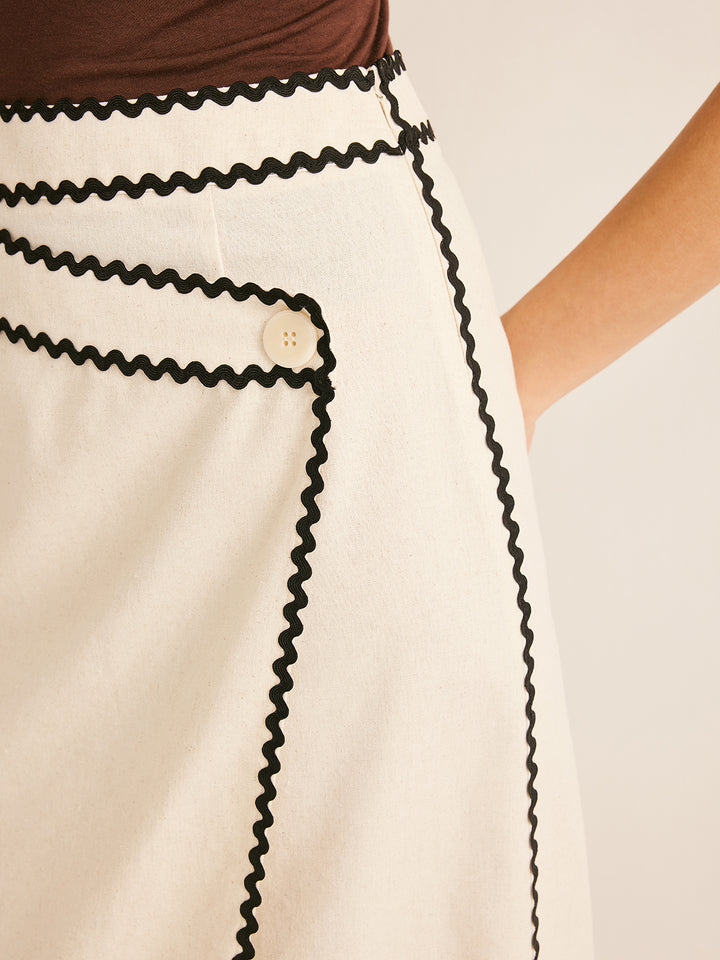 Cotton & Linen Wave Trim Midi Skirt – COMMENSE