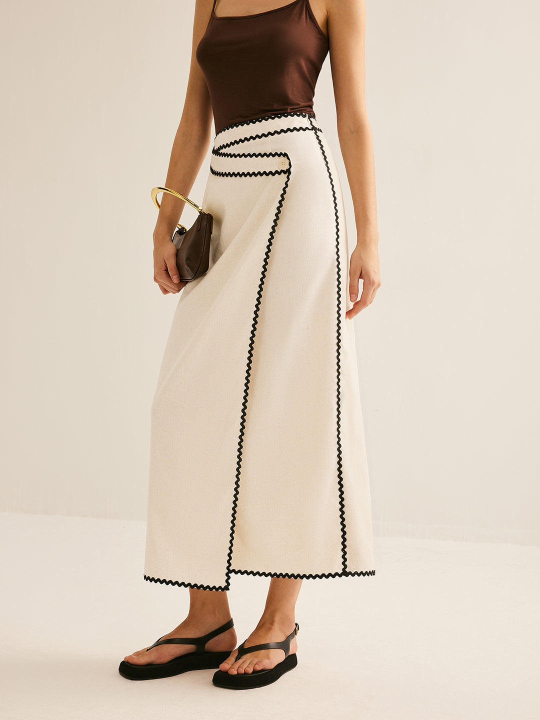【関税&送料込】Balmain Linen Midi Skirt Short jacquard skirt with Balmain ribbon motif black black