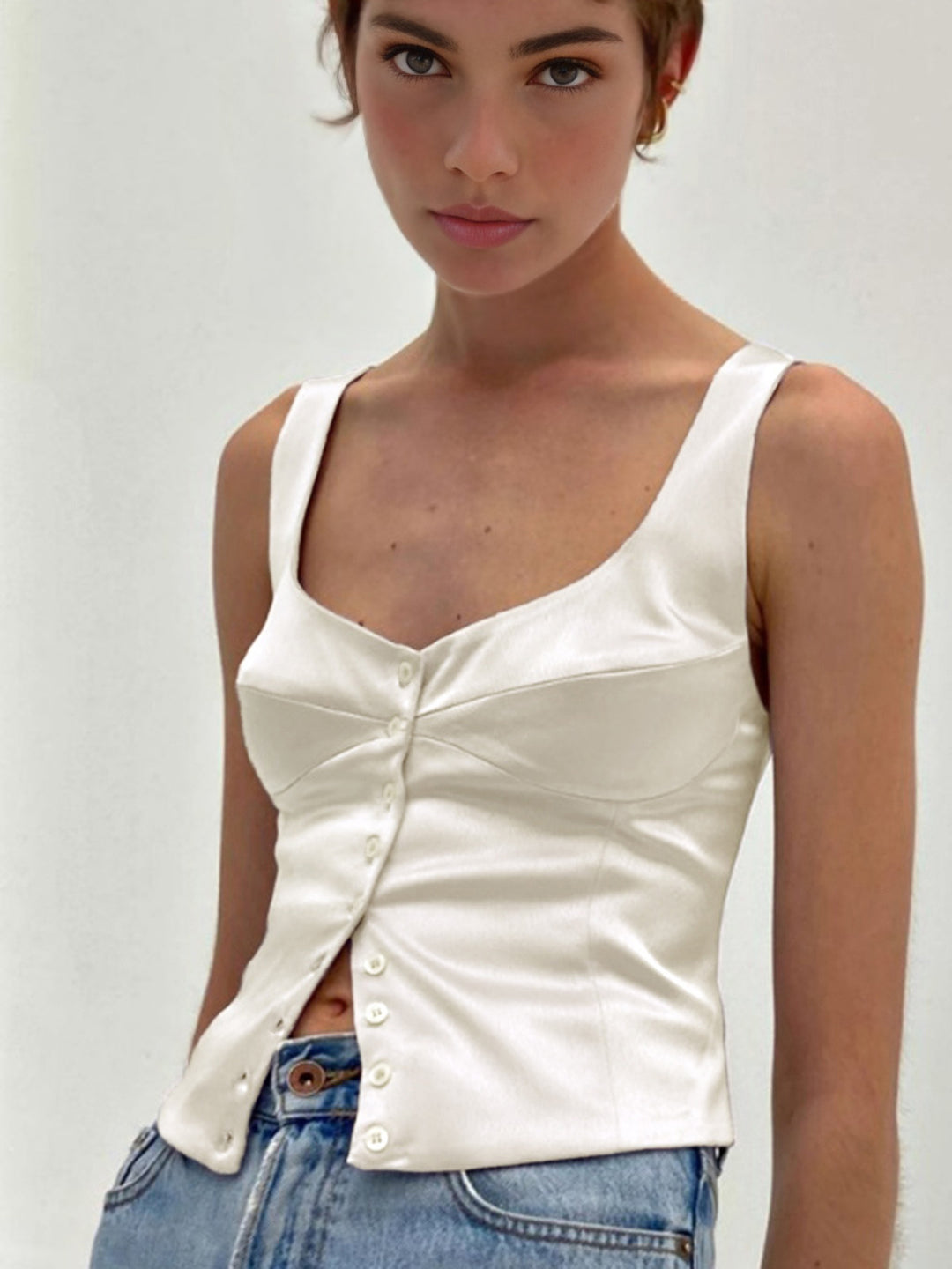 トップス c... Casual Button-Front Strappy Top | COMMENSE