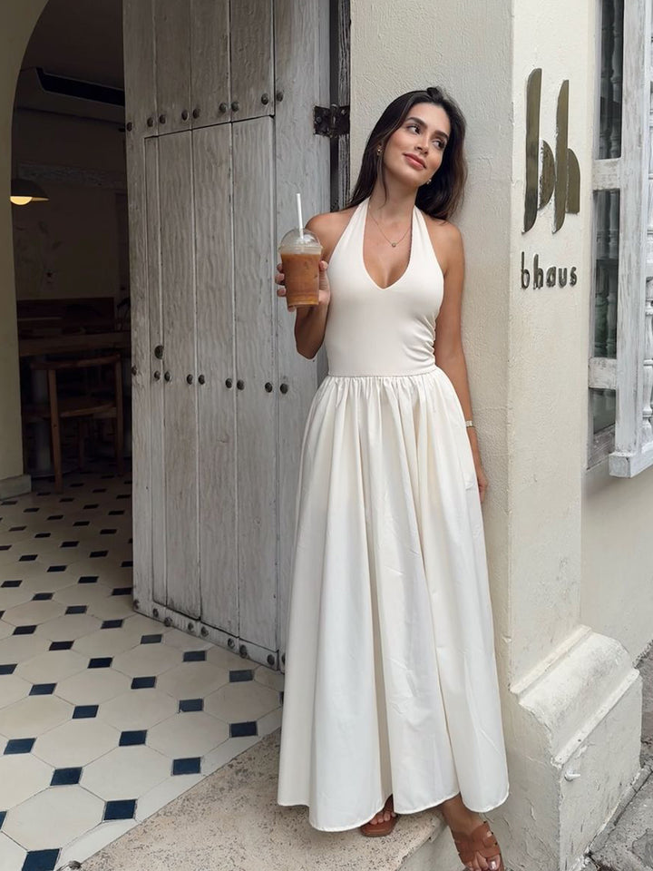 commense halter dress Cotton & Linen Halter A Line Long Dress