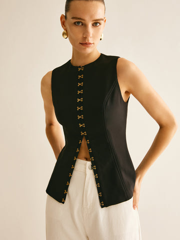 Metal-Detail Regular Fit Sweater Vest