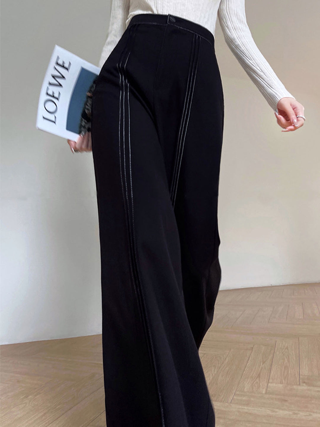 Contrast Bars Wide-Leg Flare Pants – COMMENSE