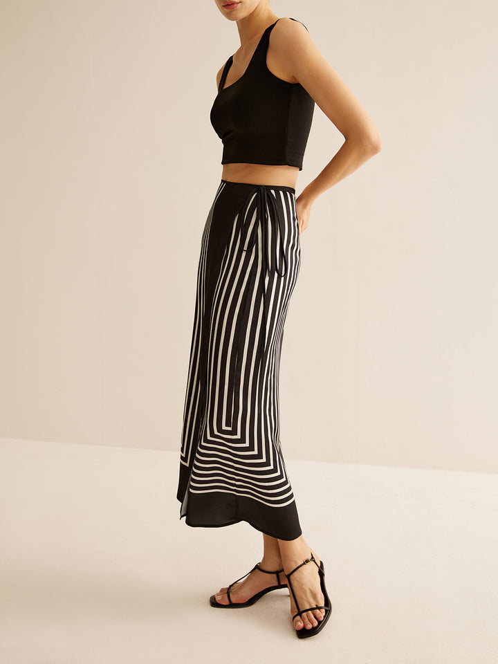 スカート Veil Stripe Wrap Skirt Black Stripes miou-muse-navy-striped-midi-