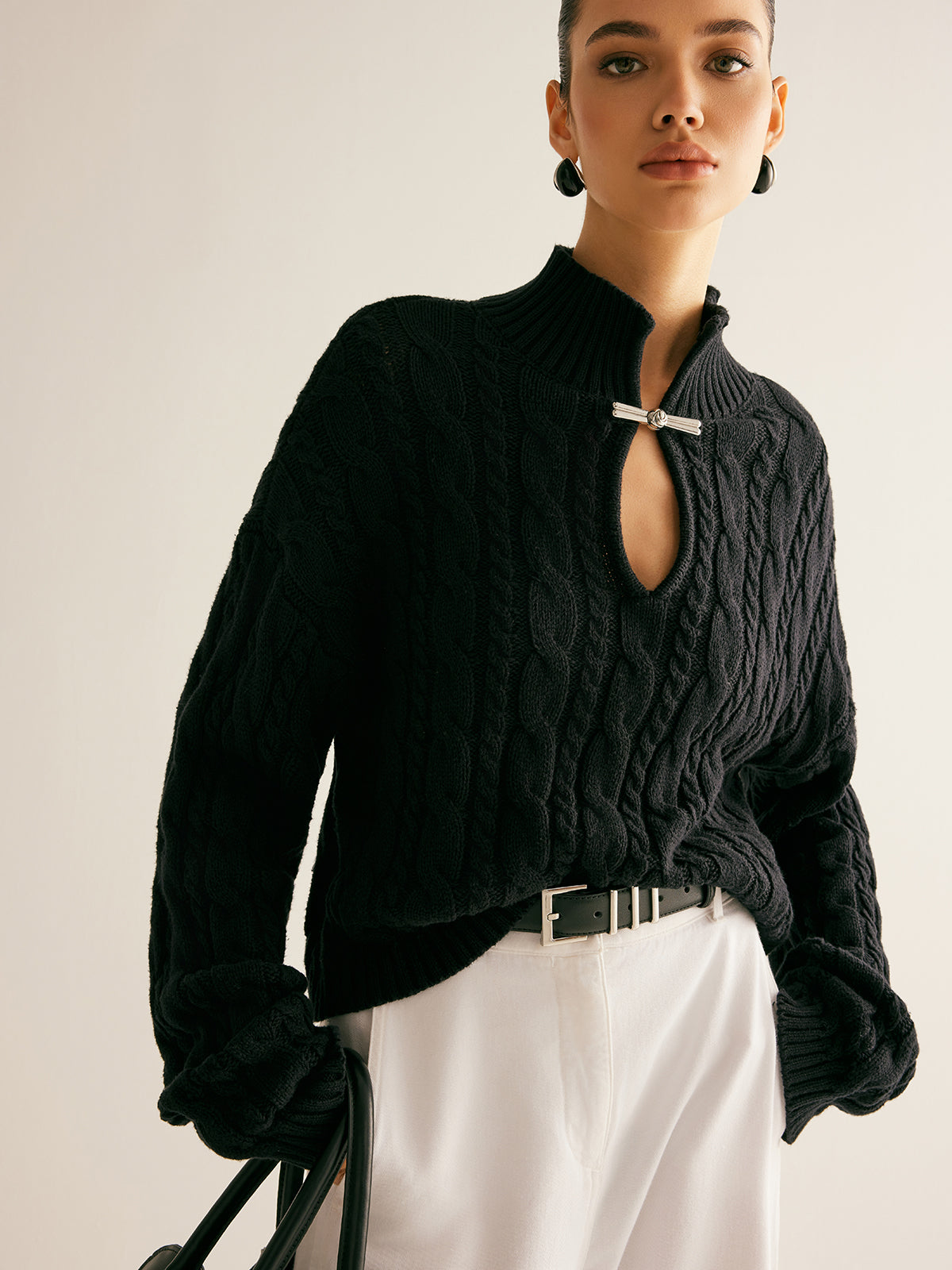 COMMENSE Cotton Keyhole Neckline Knit Top