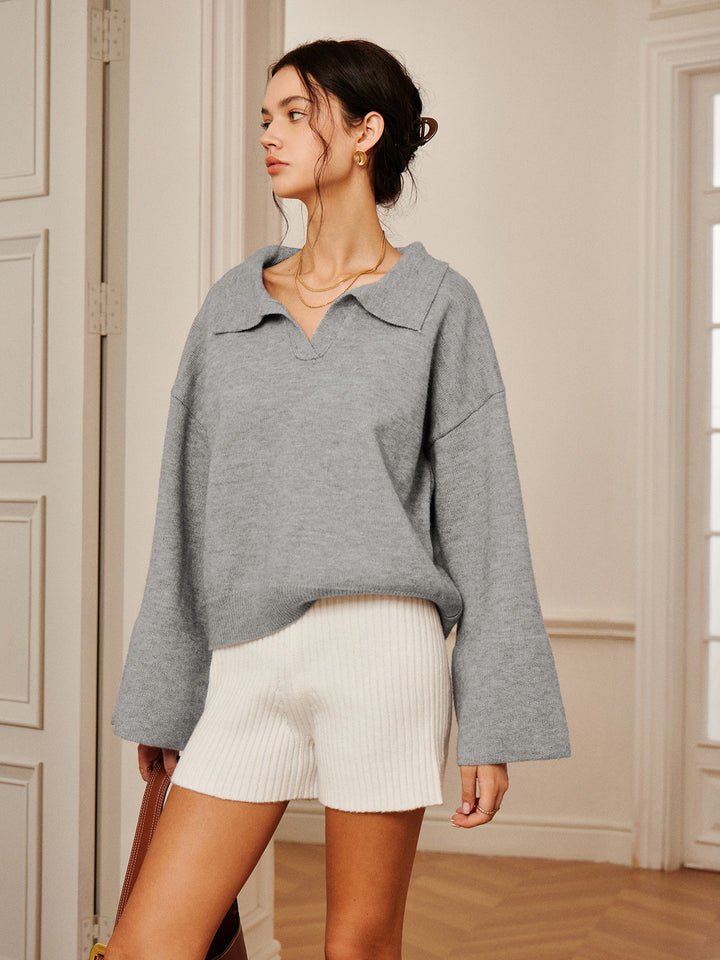 Polo Collar Pullover Knit Top – COMMENSE