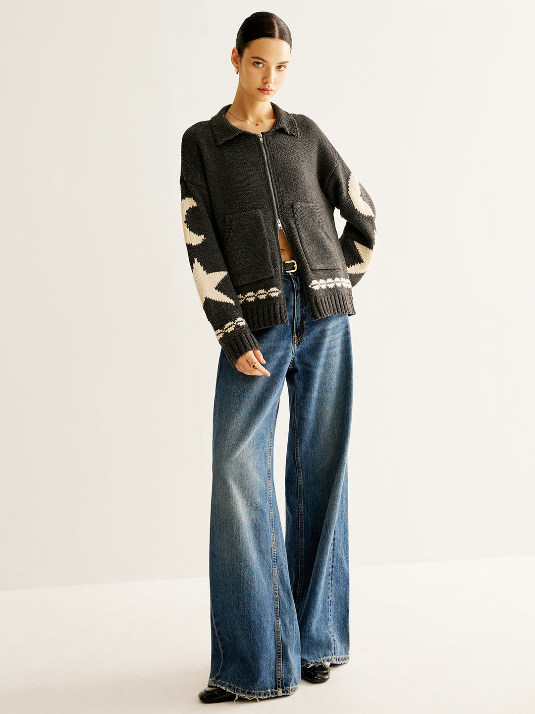 Double-Zip Pockets Lapel Cardigan – COMMENSE