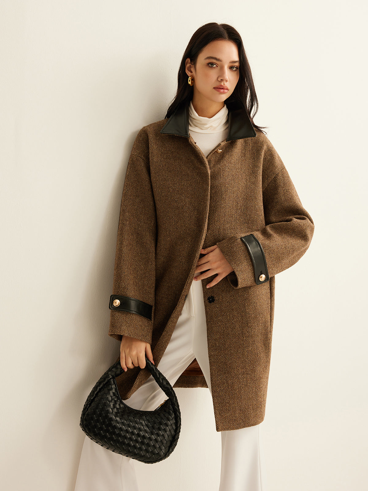 Contrast Collar Button Wool Coat – COMMENSE